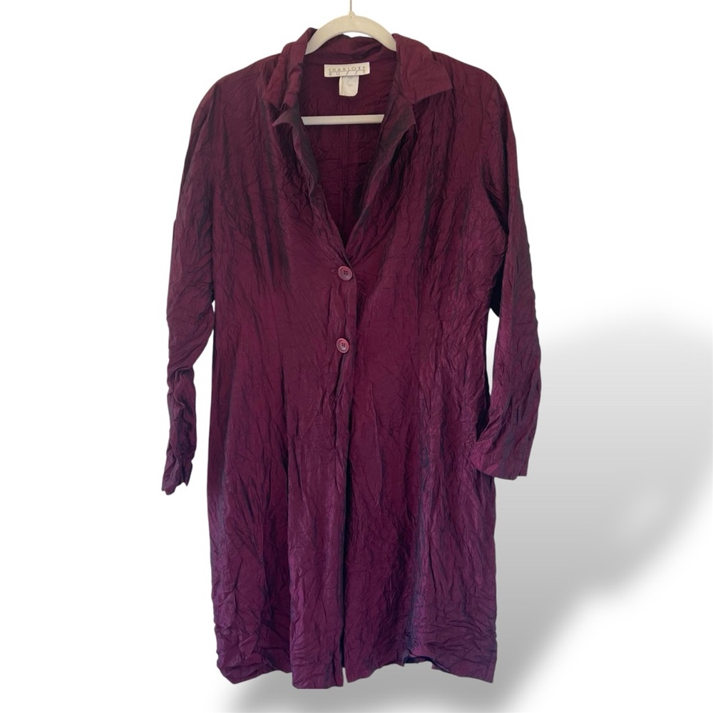 90’s VTG Burgundy Crinkle Longline Duster Jacket (XL) fits like L The Craft Vibe